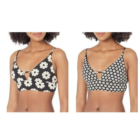 Billabong Feel Good Reversible Bralette Bikini Top Black Floral Size XS NWOT $76 - Picture 1 of 6